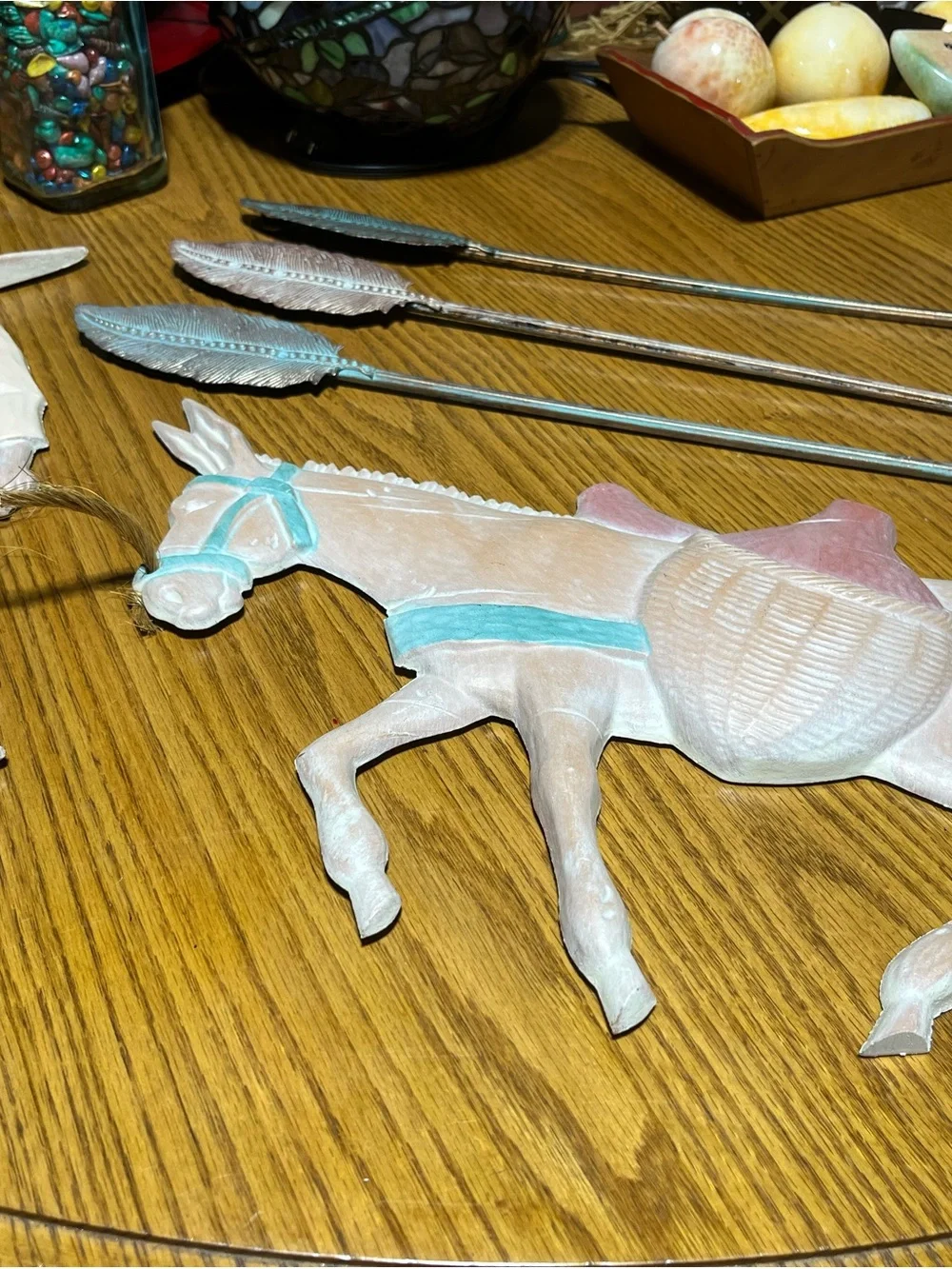 Pastel Donkey/ Man Wall Accent in Pink and Teal - and 3 Arrows.  Metal